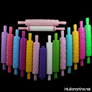 Embossed Rolling Pins Textured Non-Stick Designs and Patterned for Cake Decorating Ideal for Fondant Pastry Icing Clay Dough - Best Kit for Women Men and Kids 16pcs - B073LMD1N9